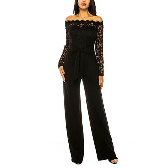 Premier Amour Off the Shoulder Long Sleeve Jumpsuit - Black Sz 12 925086 - Picture 1 of 7